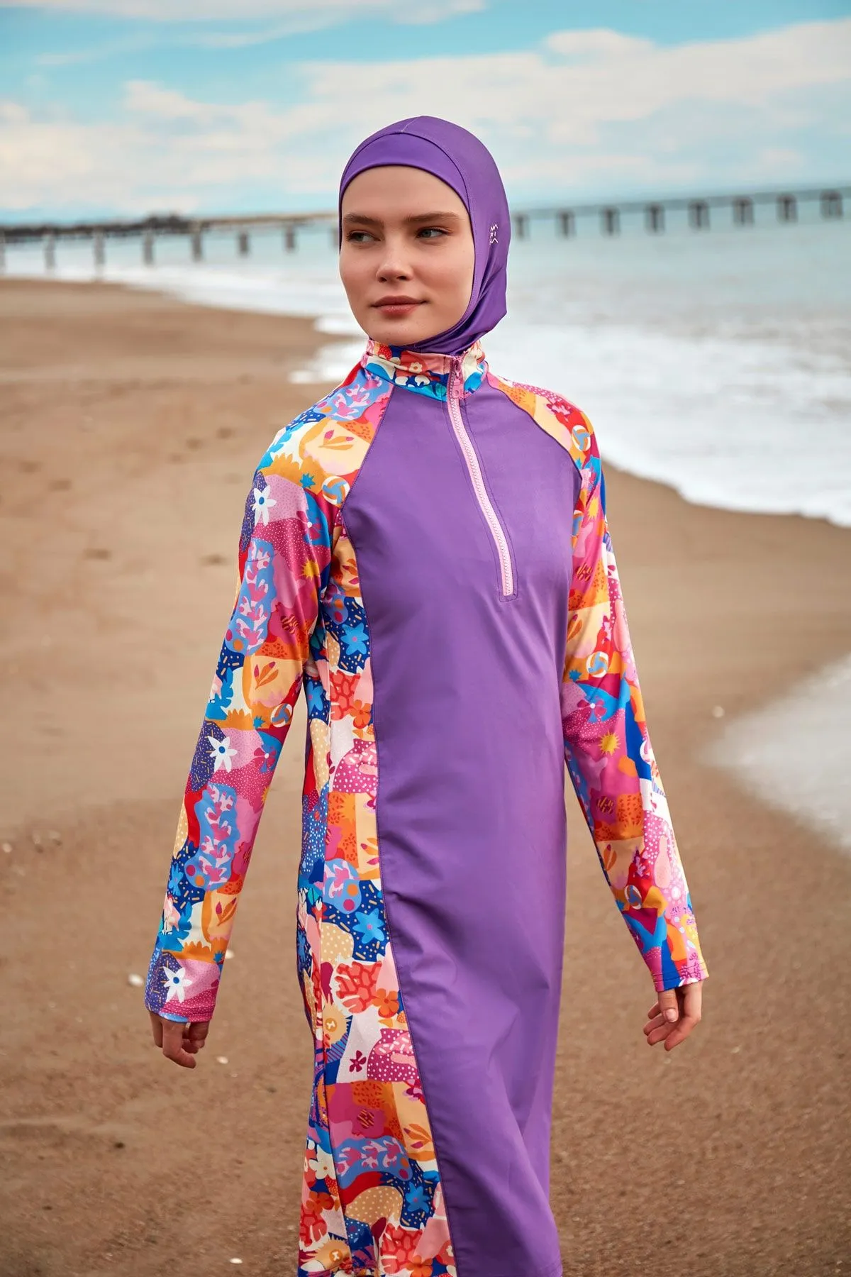 Woven Purple Burkini Modest Swimwear M2495