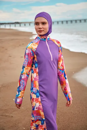 Woven Purple Burkini Modest Swimwear M2495