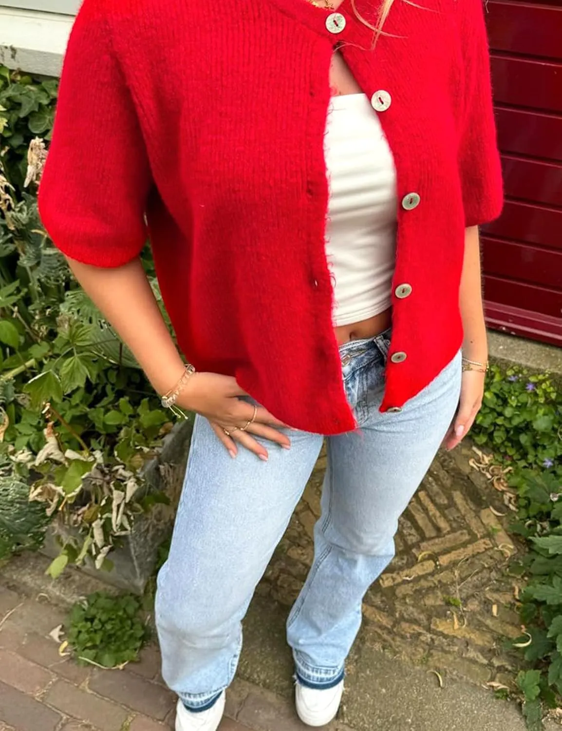 Wyeysyt Womens Cropped Knitted Cardigan Y2K Short Sleeve Button Down Sweater Cardigan Shirt Casual Solid Color Ribbed Outwear