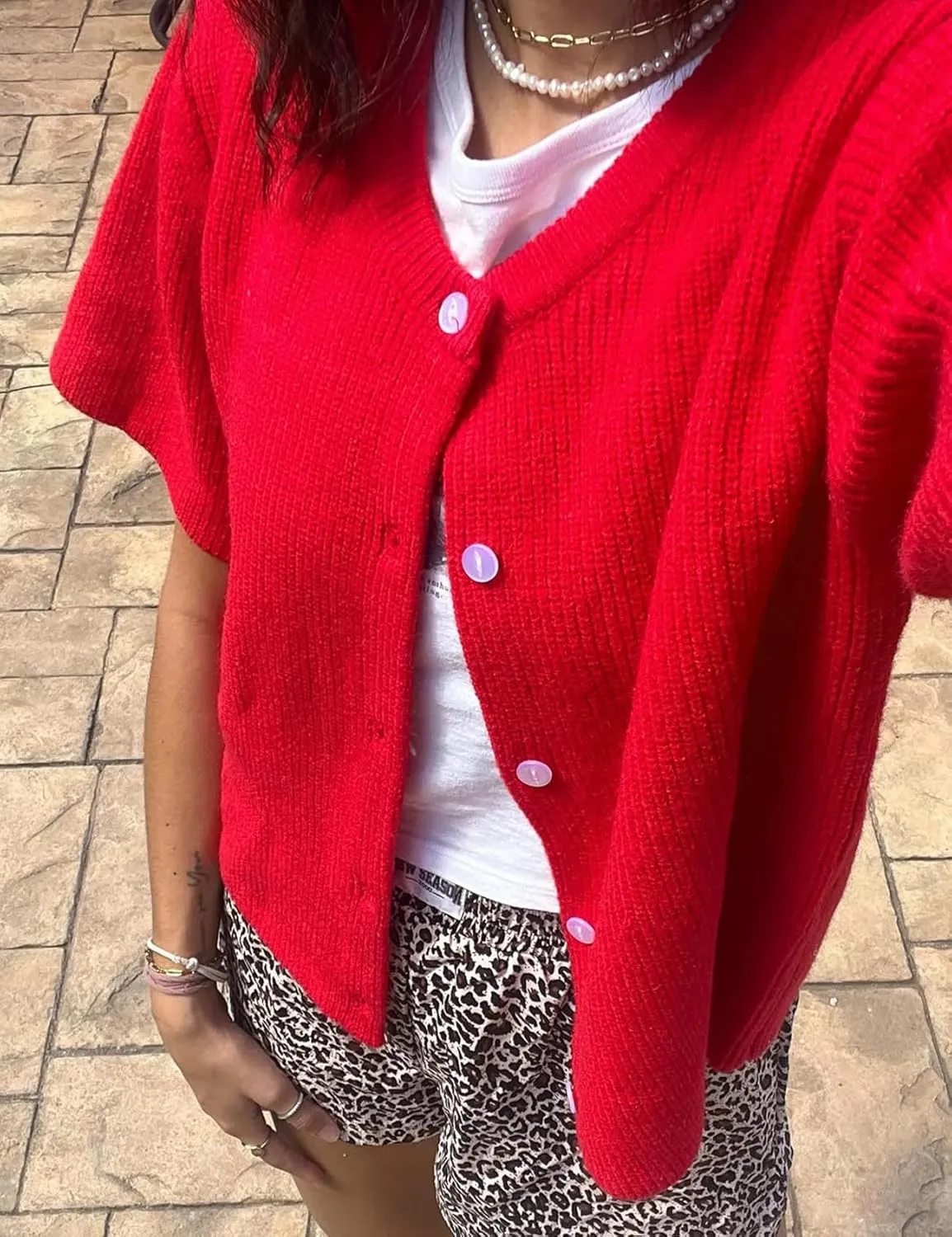Wyeysyt Womens Cropped Knitted Cardigan Y2K Short Sleeve Button Down Sweater Cardigan Shirt Casual Solid Color Ribbed Outwear