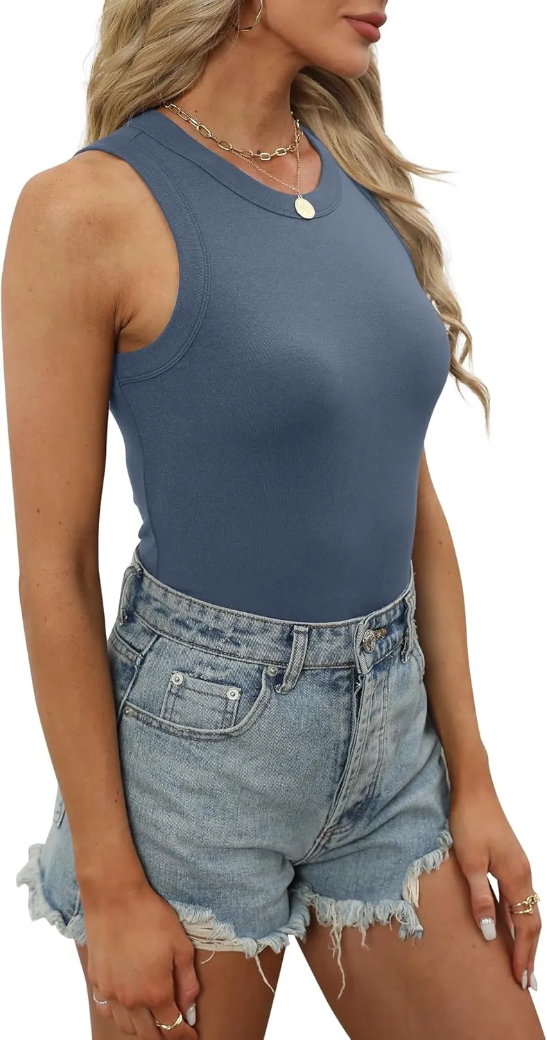 XIEERDUO Womens Summer Tank Tops Racerback High Neck Basic Casual Slim Fit Sleeveless 3 Pack