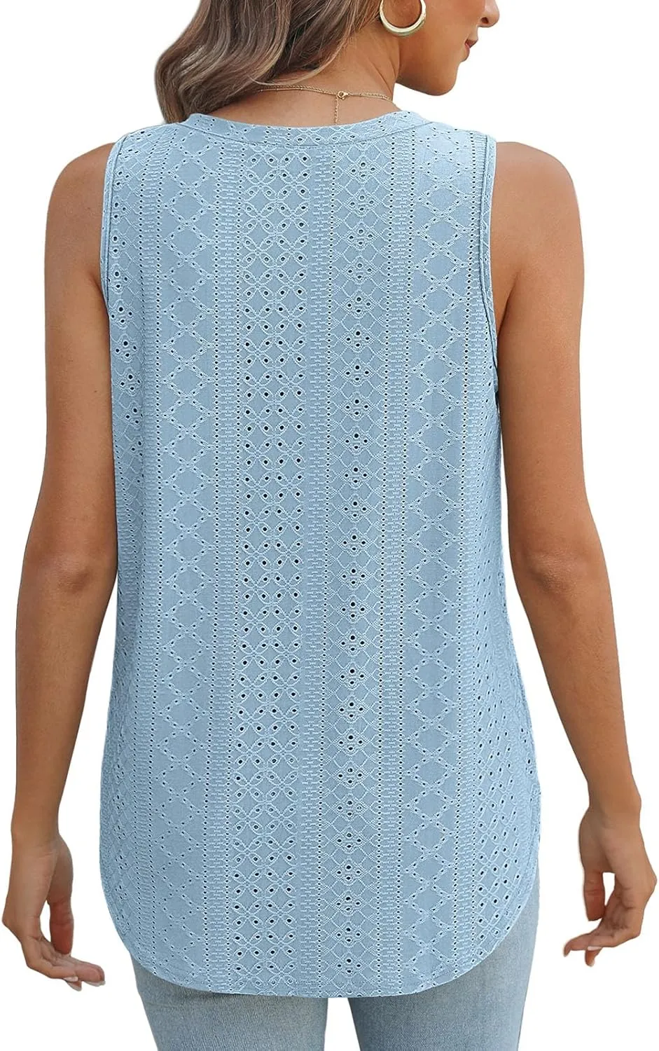 XIEERDUO Womens Tank Tops V Neck Eyelet Embroidery Casaul Sleeveless Shirts