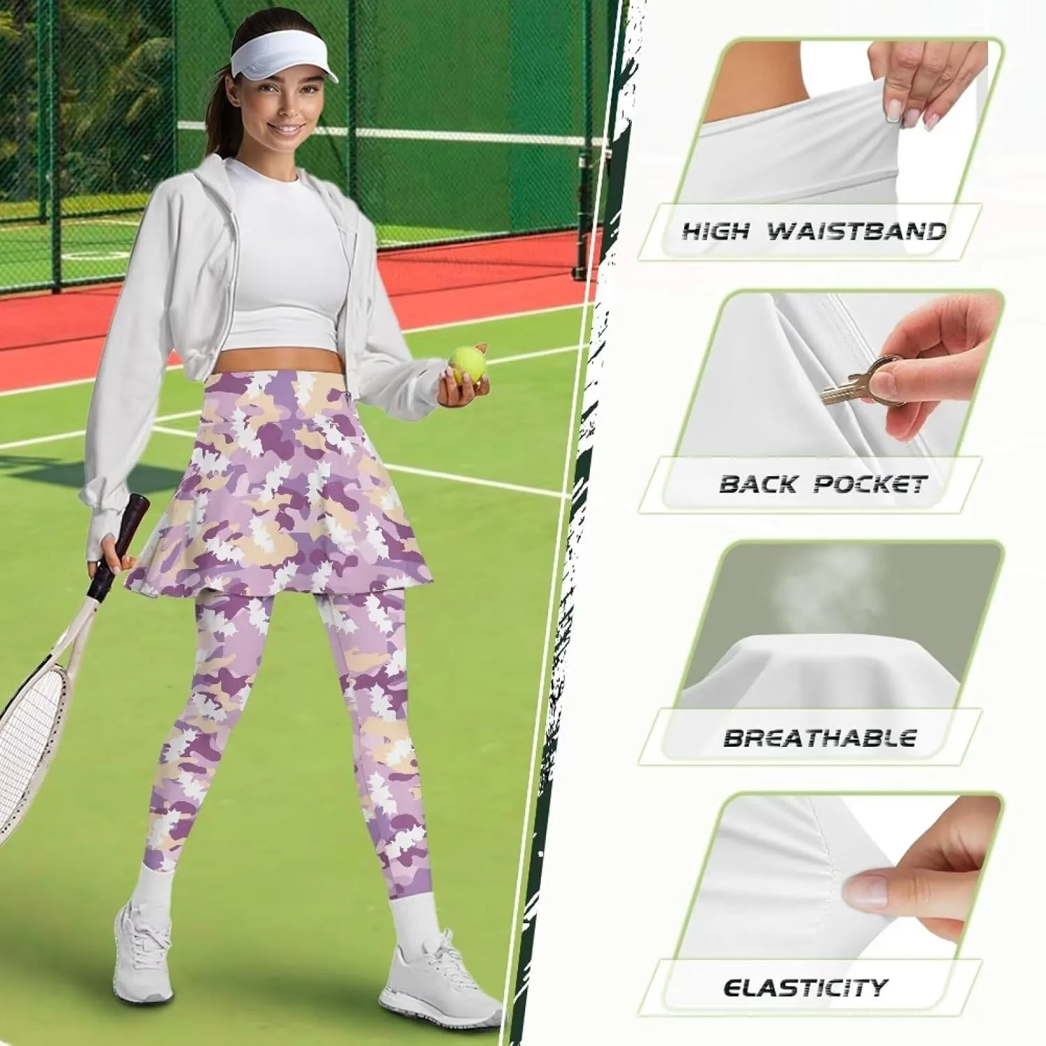 Xoenoiee Tennis Skirted Leggings with Pocket for Women Active Skort Athletic Ruffle Pleated Golf Skapri with Skirt