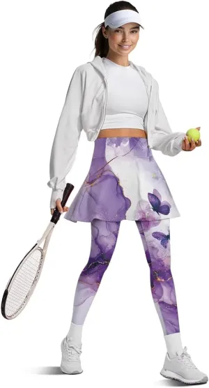 Xoenoiee Tennis Skirted Leggings with Pocket for Women Active Skort Athletic Ruffle Pleated Golf Skapri with Skirt
