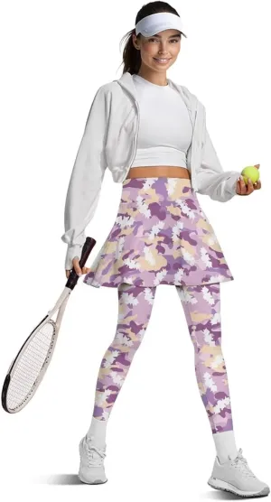 Xoenoiee Tennis Skirted Leggings with Pocket for Women Active Skort Athletic Ruffle Pleated Golf Skapri with Skirt