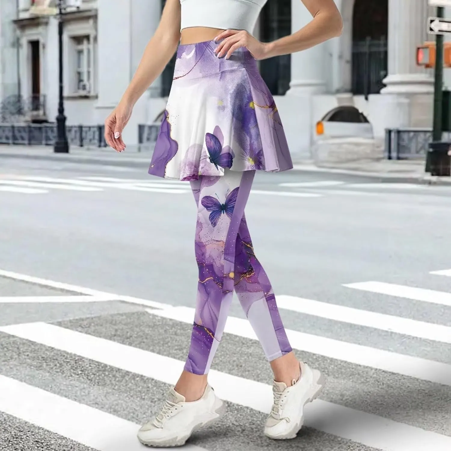Xoenoiee Tennis Skirted Leggings with Pocket for Women Active Skort Athletic Ruffle Pleated Golf Skapri with Skirt