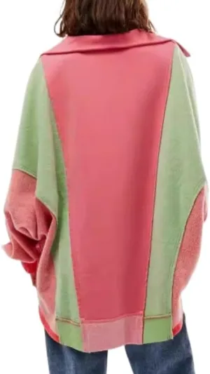 XPONNI V Neck Oversized Sweatershirt Fashion Women Y2k Fleece Patchwork Pullover Cute Colorful Hoodies 2024 Fall