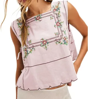 Y2k Tie Front Tank Tops Women Sleeveless Floral Embroidery Crop Vest Cami Shirt Babydoll Going Out Camisole