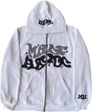 Y2K Zip Up Hoodies Puff Print Grunge Graphic Jackets Hip Hop Streetwear Sweatshirts Unisex