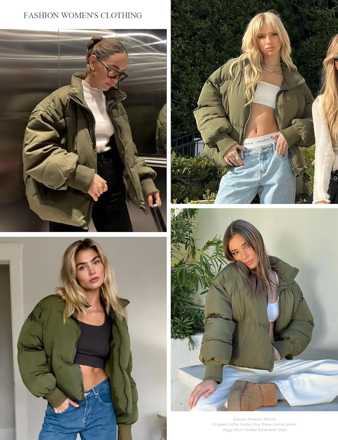 Yimoon Women's Winter Cropped Puffer Jacket Crop Warm Cotton Jacket Baggy Short Padded Outerwear Coats