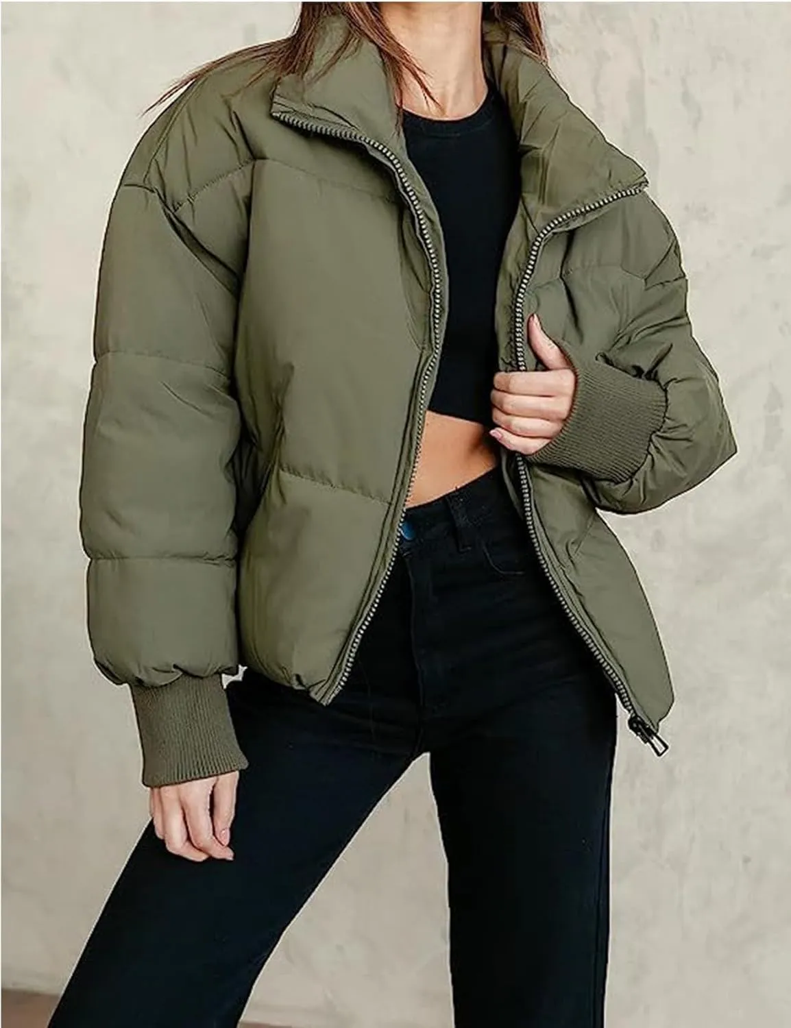 Yimoon Women's Winter Cropped Puffer Jacket Crop Warm Cotton Jacket Baggy Short Padded Outerwear Coats