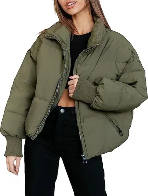 Yimoon Women's Winter Cropped Puffer Jacket Crop Warm Cotton Jacket Baggy Short Padded Outerwear Coats