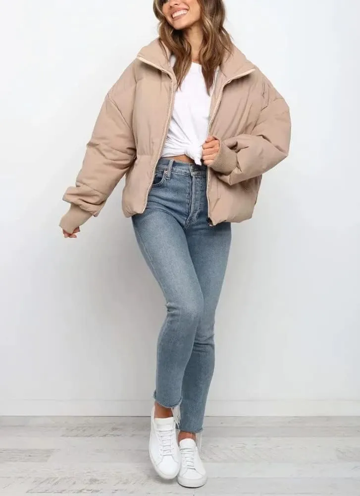 Yimoon Women's Winter Cropped Puffer Jacket Crop Warm Cotton Jacket Baggy Short Padded Outerwear Coats