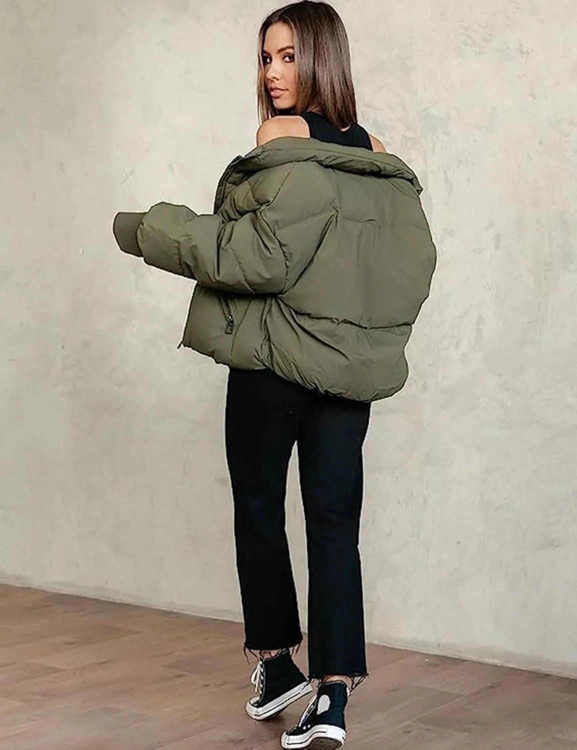 Yimoon Women's Winter Cropped Puffer Jacket Crop Warm Cotton Jacket Baggy Short Padded Outerwear Coats