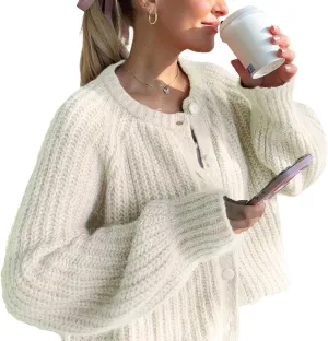 Yimoon Womens Y2K Cardigan Sweater Crewneck Long Sleeve Button Down Cropped Knit Cardigan Outwear 2024