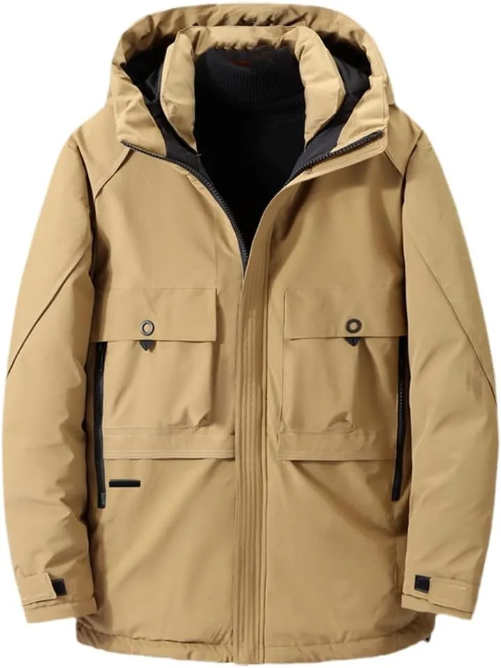 YIOLEAMP Men Autumn Winter Large Size Jacket Hooded Solid Thicken Parka Cotton Padded Warm Outerwear Casual Coat