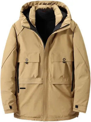 YIOLEAMP Men Autumn Winter Large Size Jacket Hooded Solid Thicken Parka Cotton Padded Warm Outerwear Casual Coat