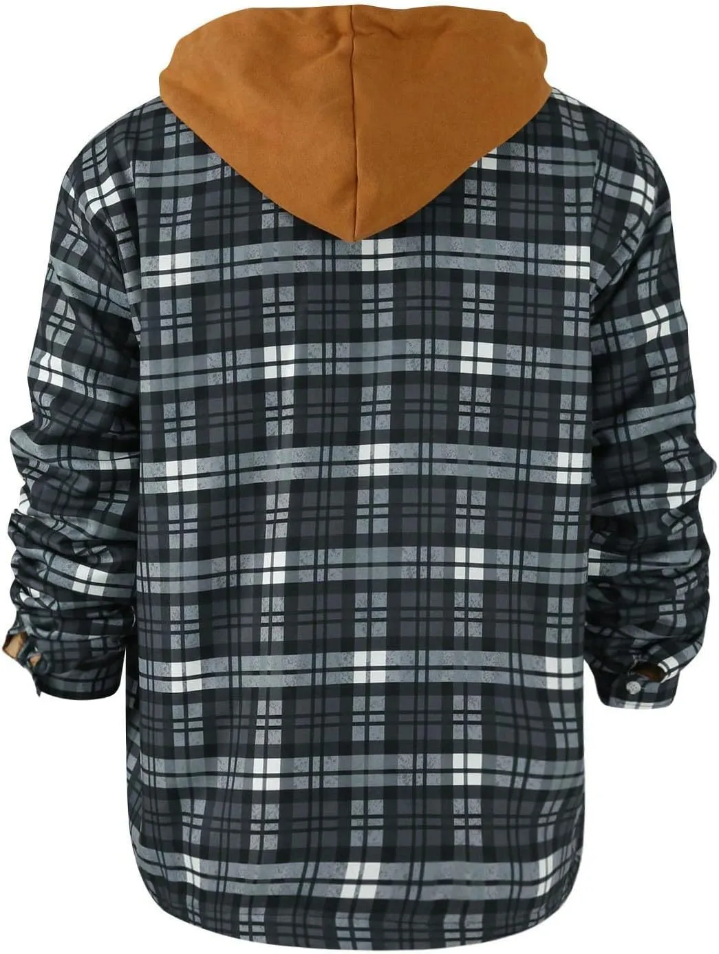 Ymosrh Hoodies for Men Quilted Lined Button Down Plaid Shirt Add Velvet to Keep Warm Jacket with Hood Mens Jackets