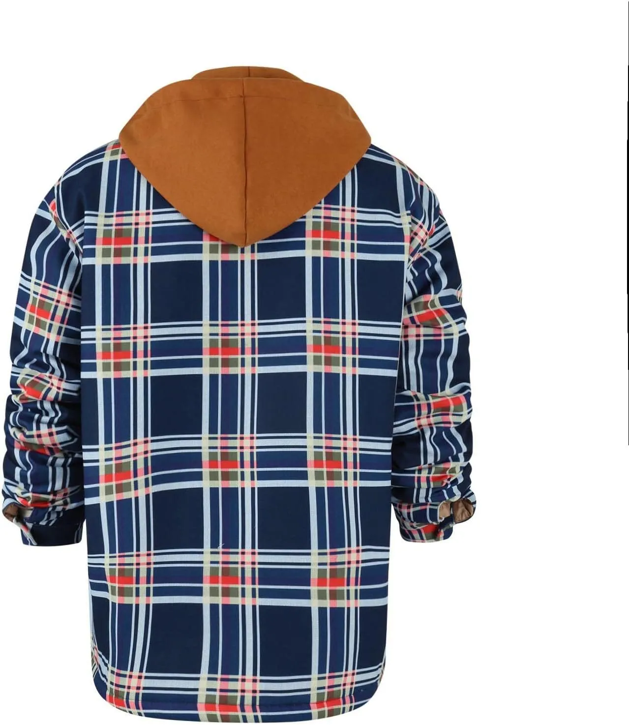 Ymosrh Hoodies for Men Quilted Lined Button Down Plaid Shirt Add Velvet to Keep Warm Jacket with Hood Mens Jackets