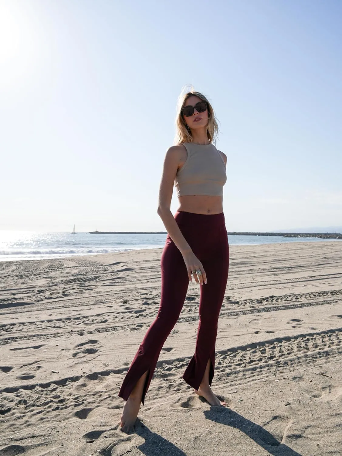 Yoga Leggings with Front Slit and Pockets High Waist Tummy Control Buttery Soft Comfy Stretchy Workout Pants