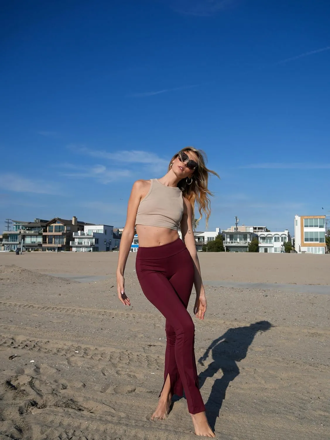 Yoga Leggings with Front Slit and Pockets High Waist Tummy Control Buttery Soft Comfy Stretchy Workout Pants