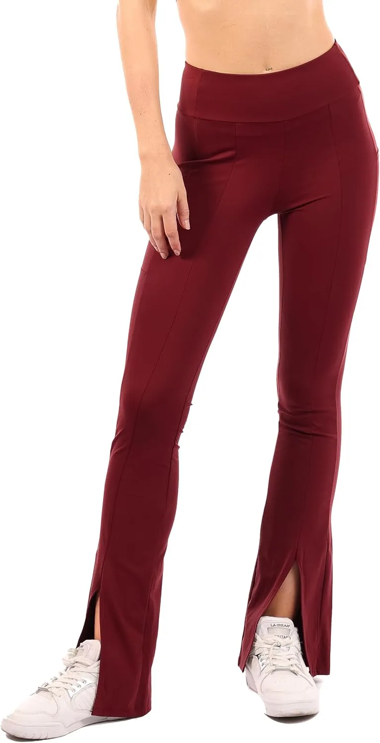 Yoga Leggings with Front Slit and Pockets High Waist Tummy Control Buttery Soft Comfy Stretchy Workout Pants