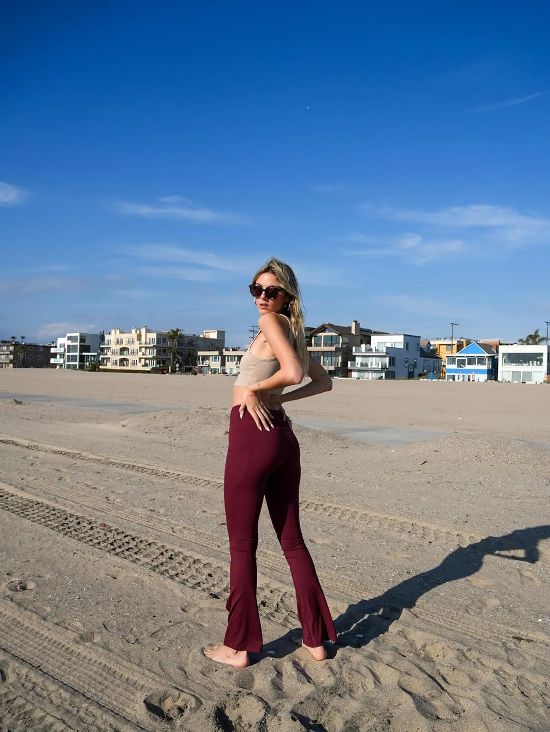Yoga Leggings with Front Slit and Pockets High Waist Tummy Control Buttery Soft Comfy Stretchy Workout Pants