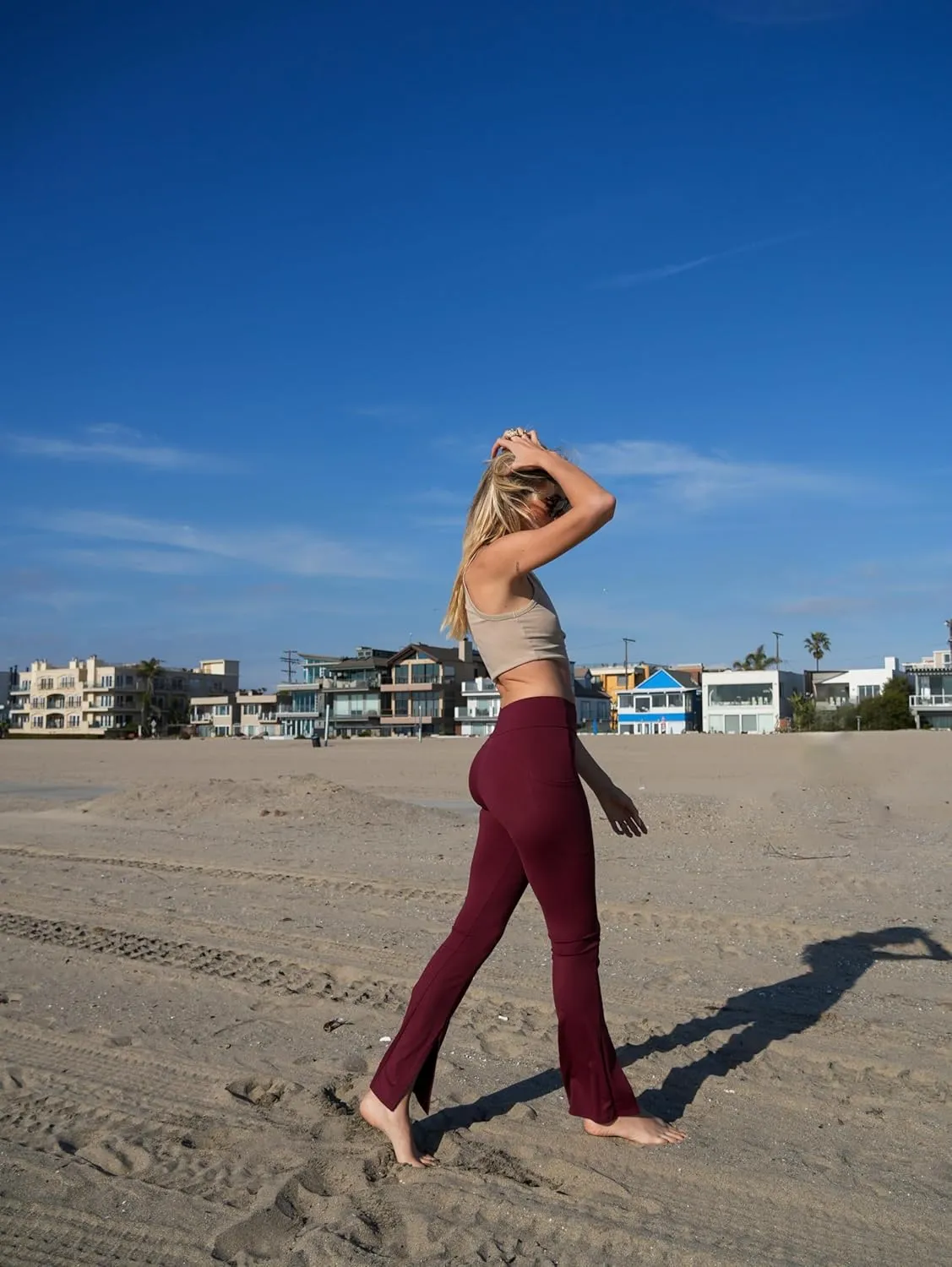 Yoga Leggings with Front Slit and Pockets High Waist Tummy Control Buttery Soft Comfy Stretchy Workout Pants