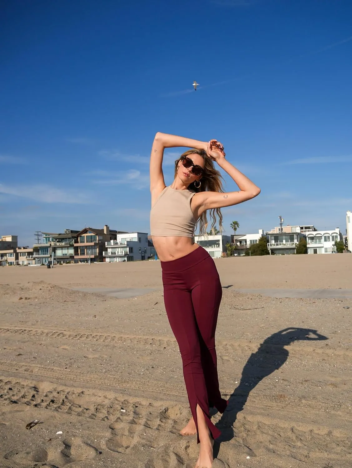 Yoga Leggings with Front Slit and Pockets High Waist Tummy Control Buttery Soft Comfy Stretchy Workout Pants