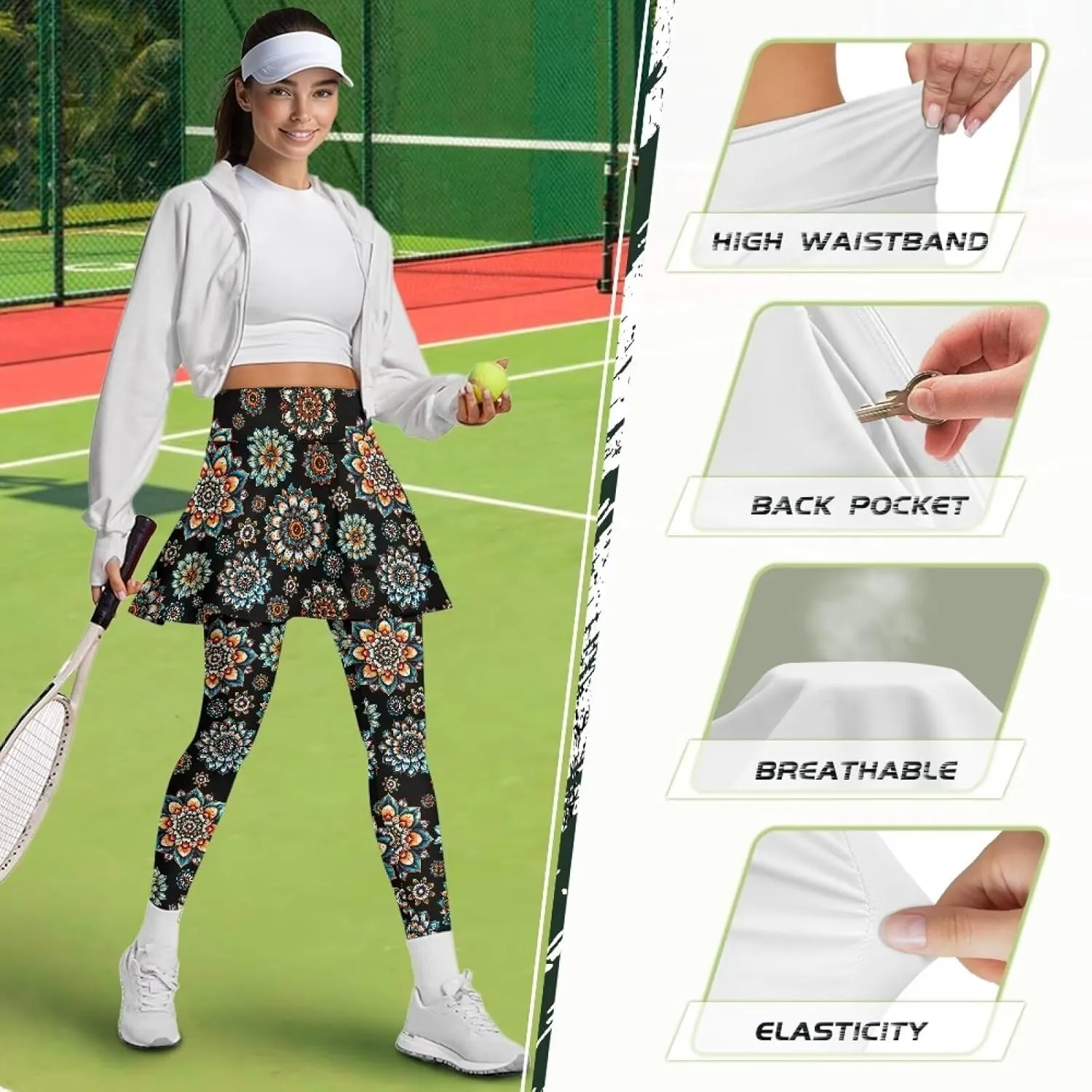 Yoga Tennis Skirted Leggings for Women Elastic Athletic Running Skirted Leggings Soft Pickleball Golf Skorts