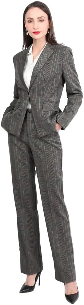 YUNCLOS Women's Vintage 2 Piece Plaid Suit Set 1 Button Stylish Blazer and Pants
