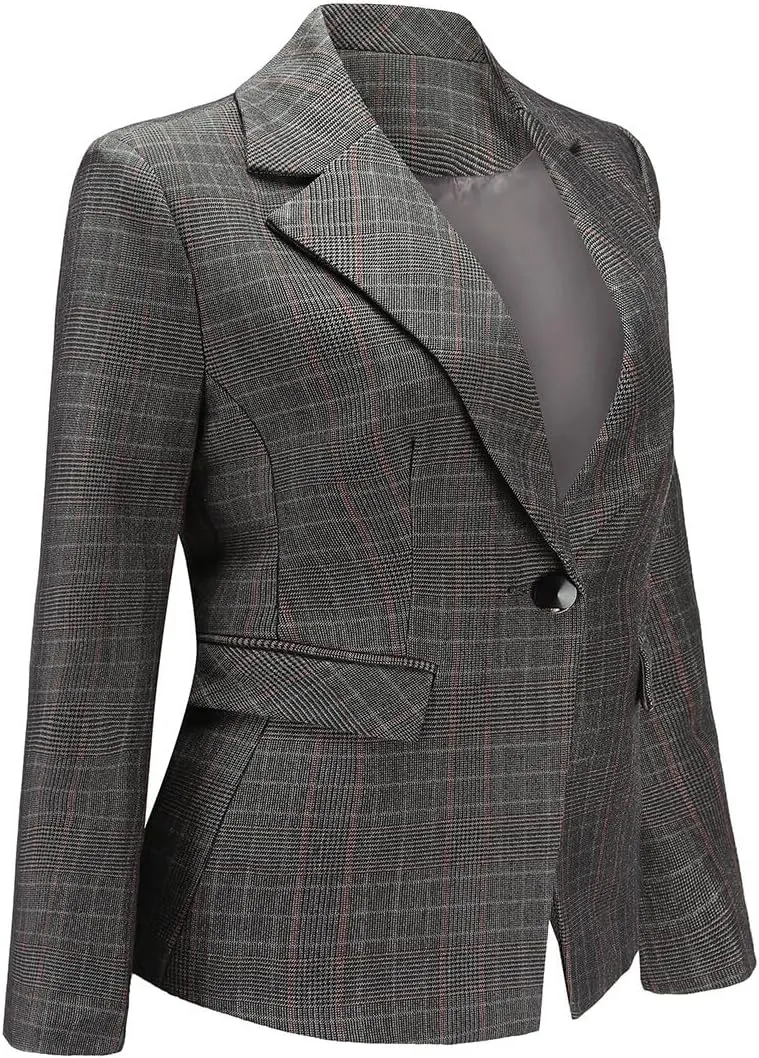 YUNCLOS Women's Vintage 2 Piece Plaid Suit Set 1 Button Stylish Blazer and Pants