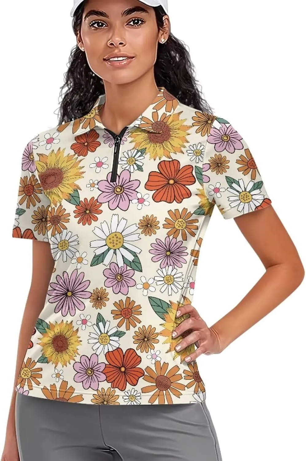 Yuuxorilu Womens Golf Shirt Short Sleeve Zip Up Workout Tops