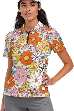 Yuuxorilu Womens Golf Shirt Short Sleeve Zip Up Workout Tops