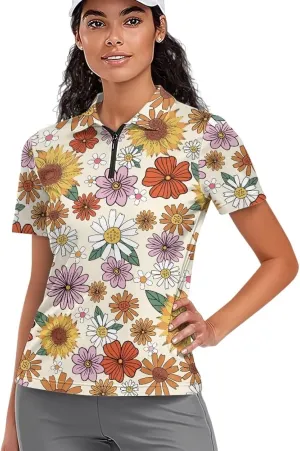 Yuuxorilu Womens Golf Shirt Short Sleeve Zip Up Workout Tops