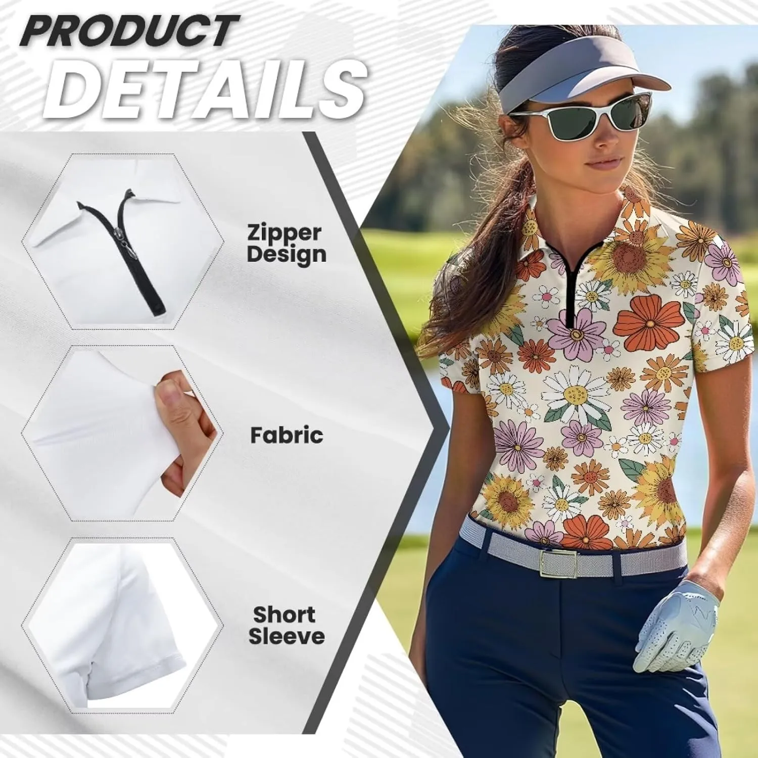 Yuuxorilu Womens Golf Shirt Short Sleeve Zip Up Workout Tops
