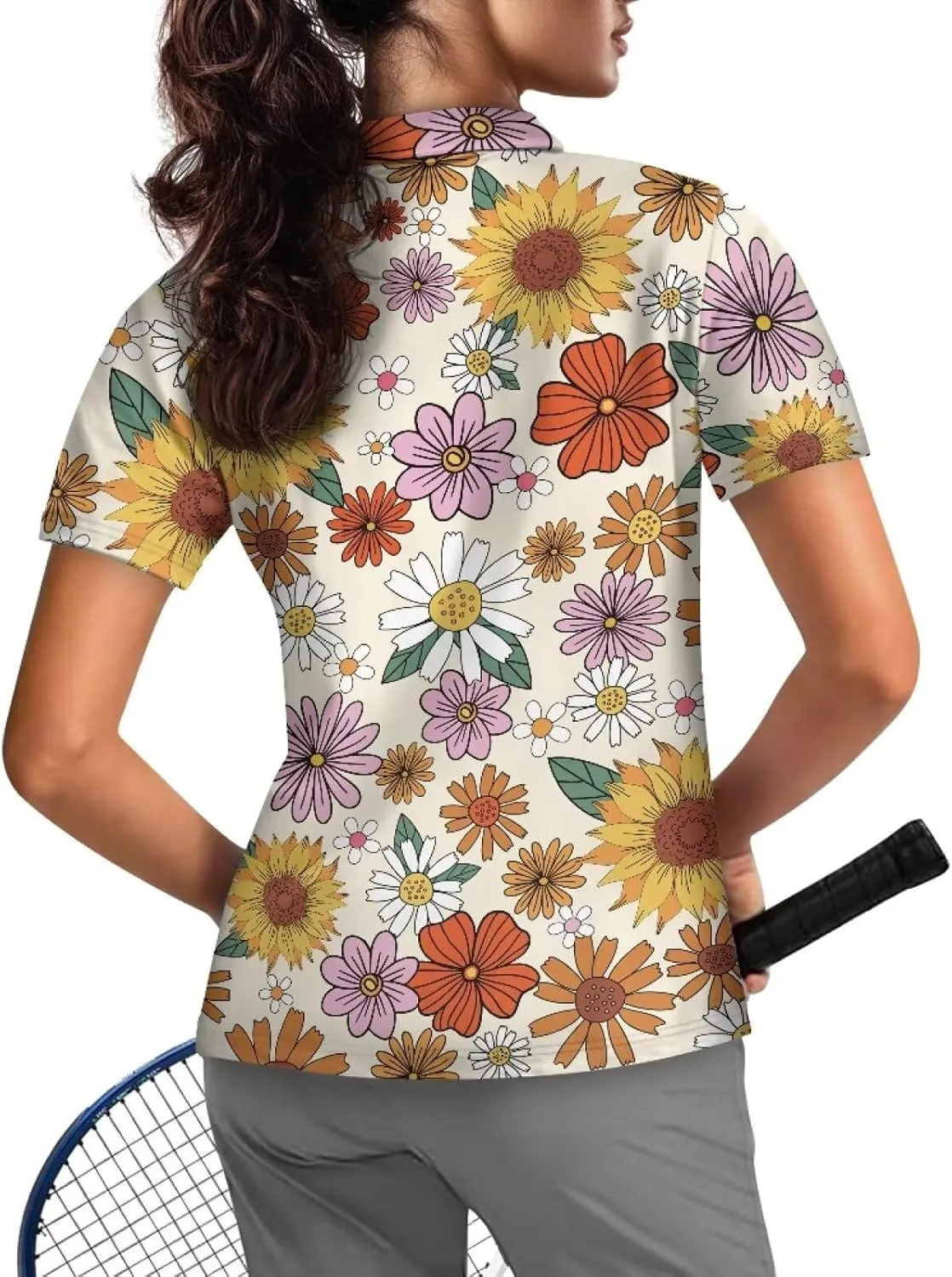 Yuuxorilu Womens Golf Shirt Short Sleeve Zip Up Workout Tops