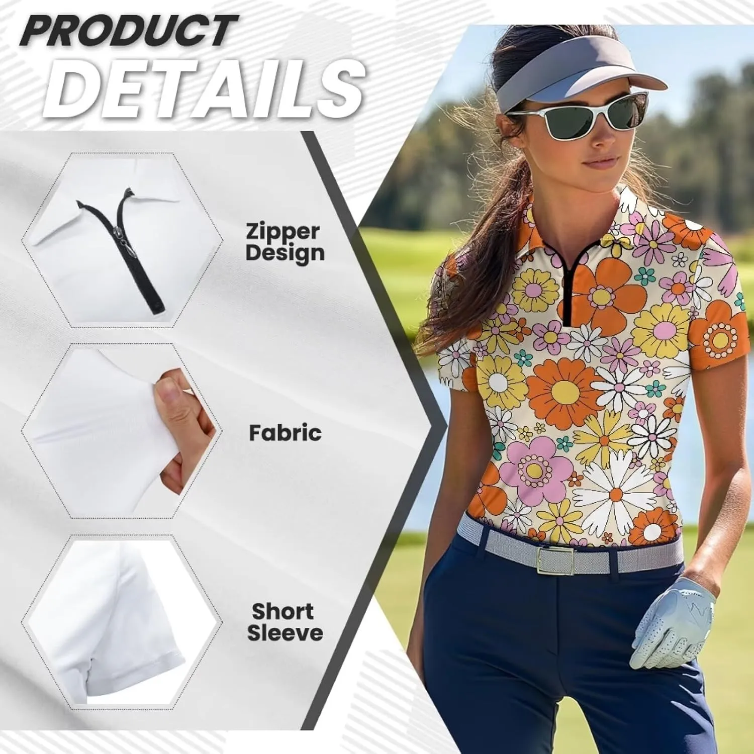 Yuuxorilu Womens Golf Shirt Short Sleeve Zip Up Workout Tops