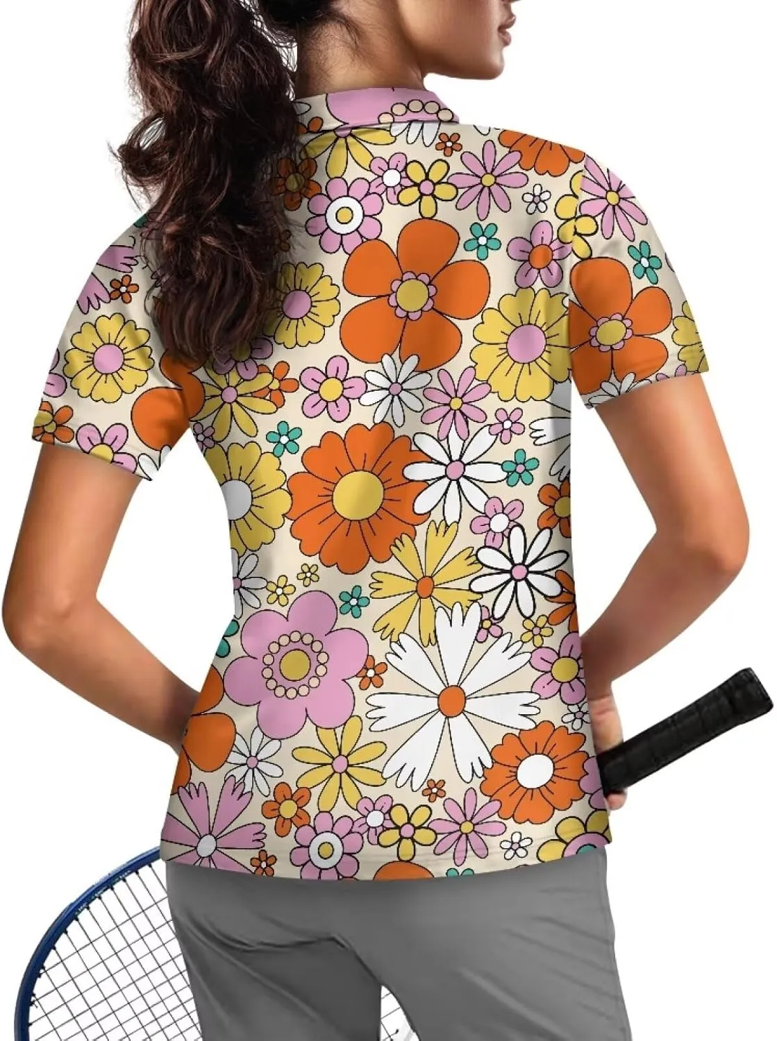 Yuuxorilu Womens Golf Shirt Short Sleeve Zip Up Workout Tops