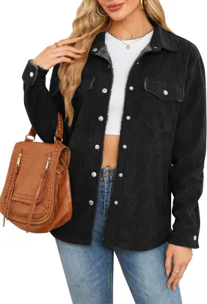ZAFUL Womens Corduroy Sherpa Jackets Button Down Long Sleeve Fleece Outwear Coat with Pockets