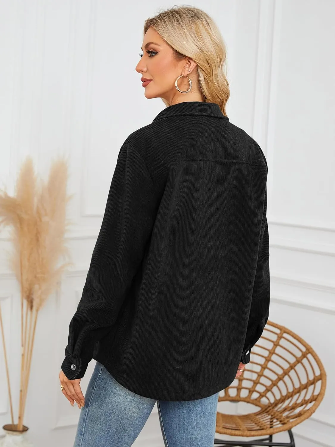 ZAFUL Womens Corduroy Sherpa Jackets Button Down Long Sleeve Fleece Outwear Coat with Pockets
