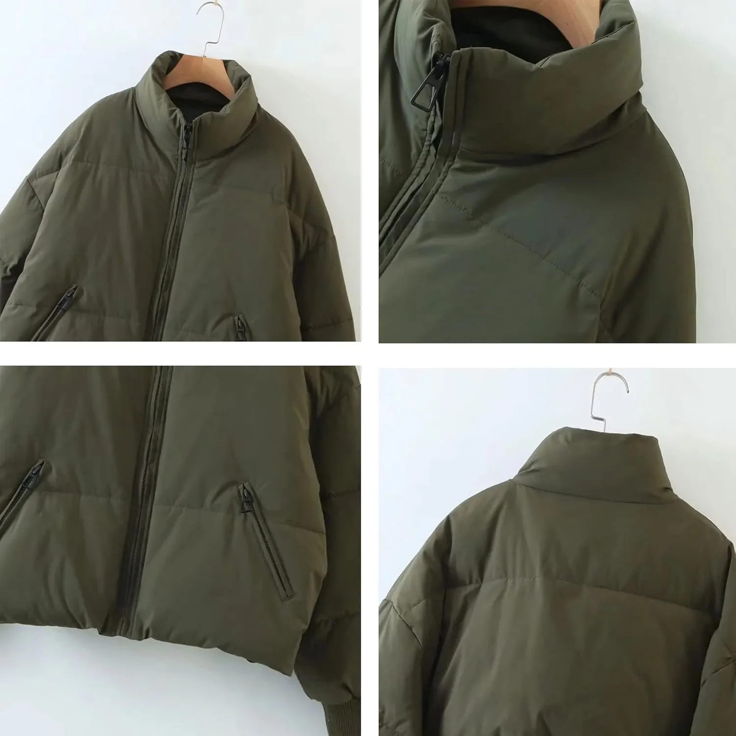 Zontroldy Women's Casual Cropped Quilted Zip Up Stand Collar Long Sleeve Puffer Jackets Short Puffy Coat Outerwear