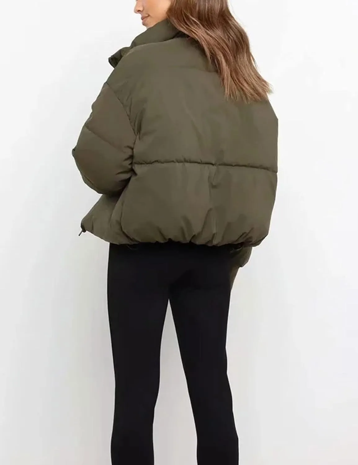 Zontroldy Women's Casual Cropped Quilted Zip Up Stand Collar Long Sleeve Puffer Jackets Short Puffy Coat Outerwear